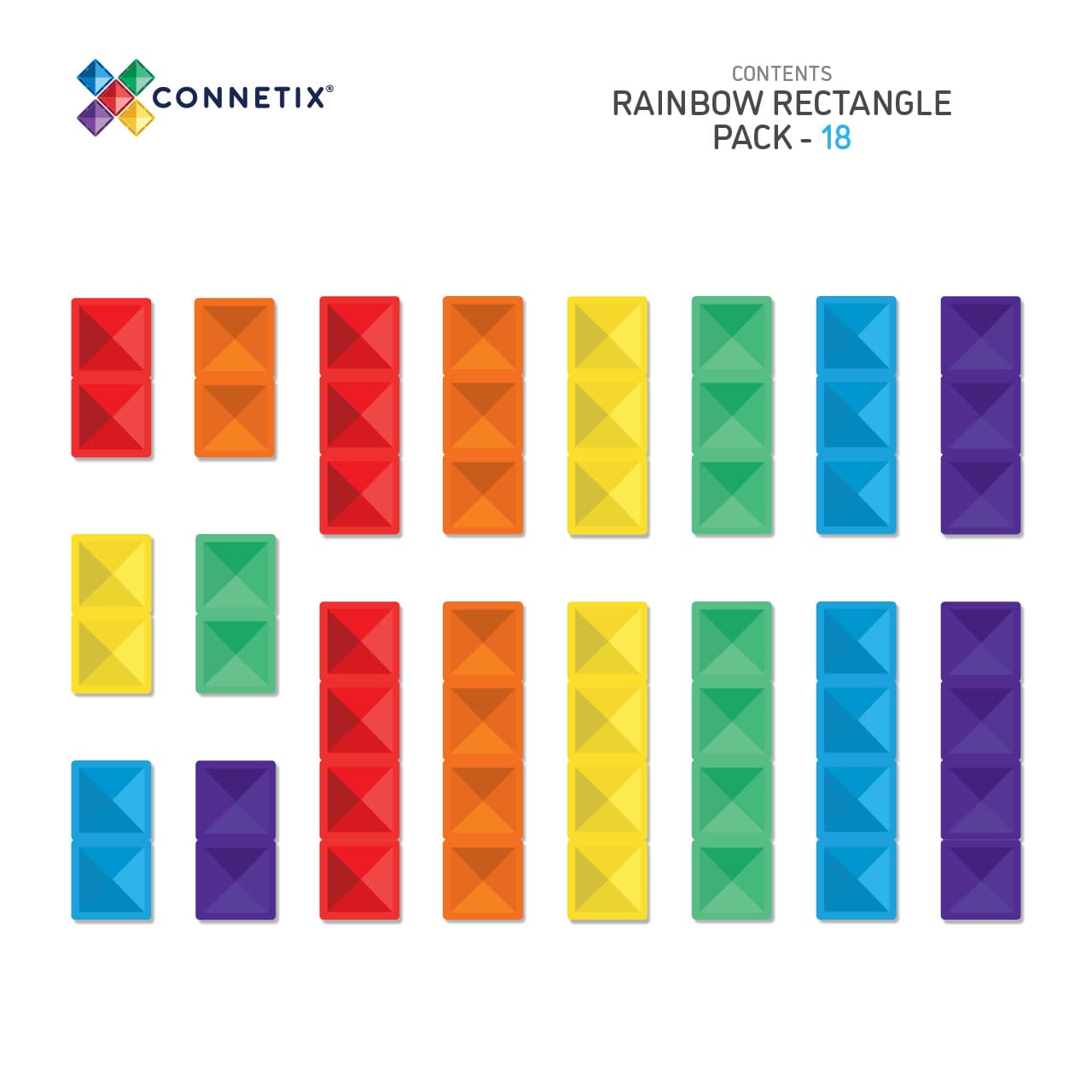 Connetix® | Rectangle Pack | Rainbow | 18 Stuks