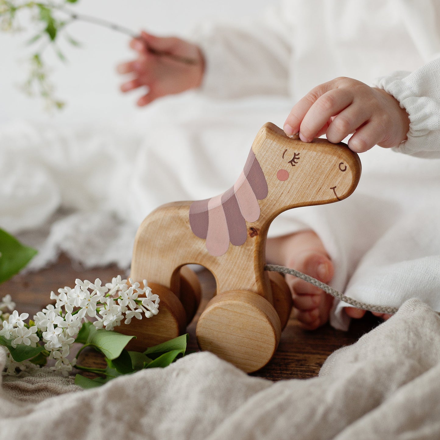 Friendly Toys | Houten Eenhoorn met Trekkoord