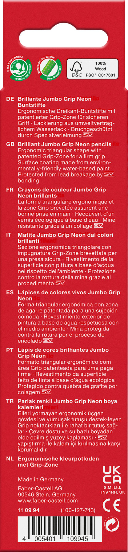 Faber-Castell | Kleurpotlood | Jumbo Grip | Neon | 5 Stuks (Stap 2)