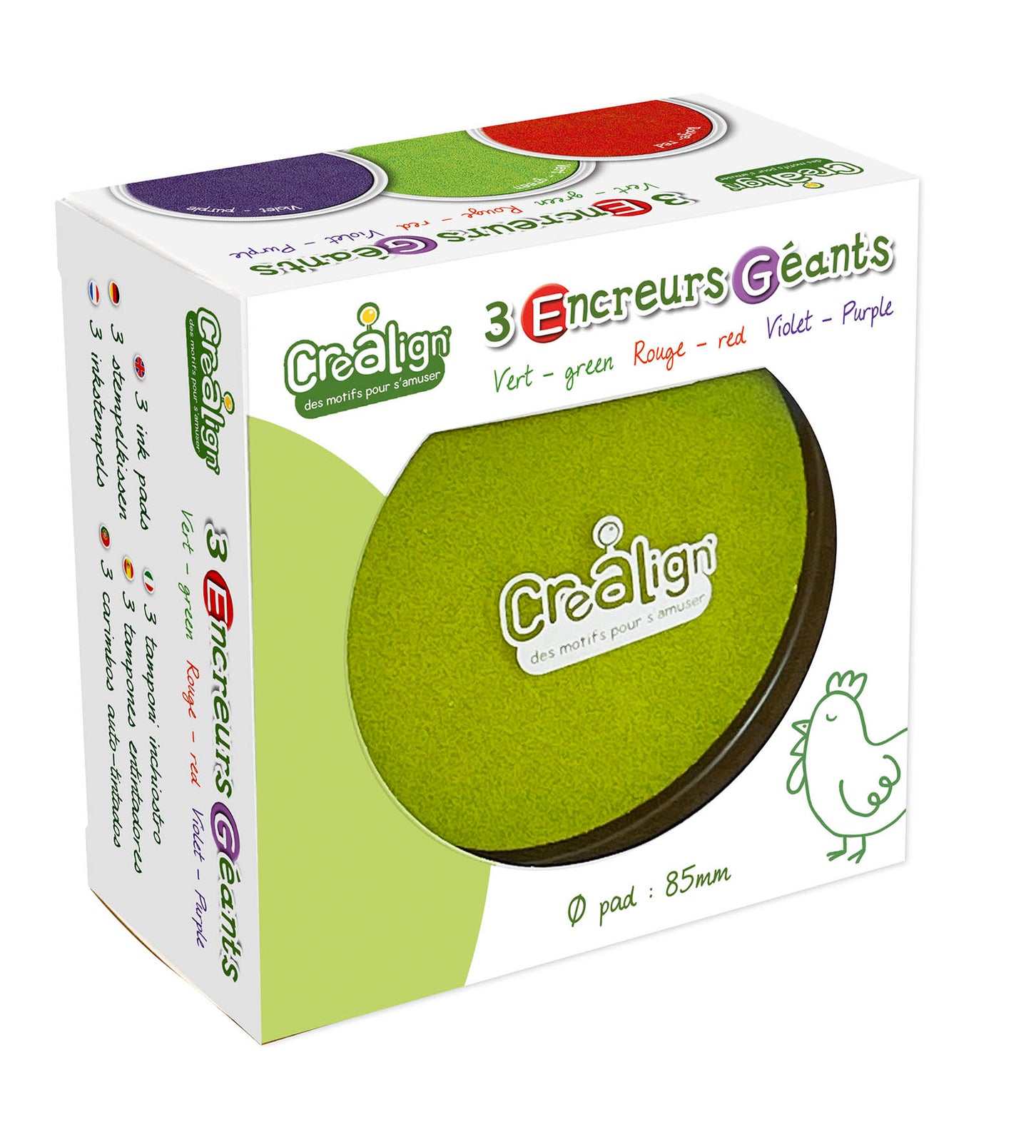 Créa Lign' | Stempelkussen | Maxi | 3 Stuks | Groen, Rood, Paars