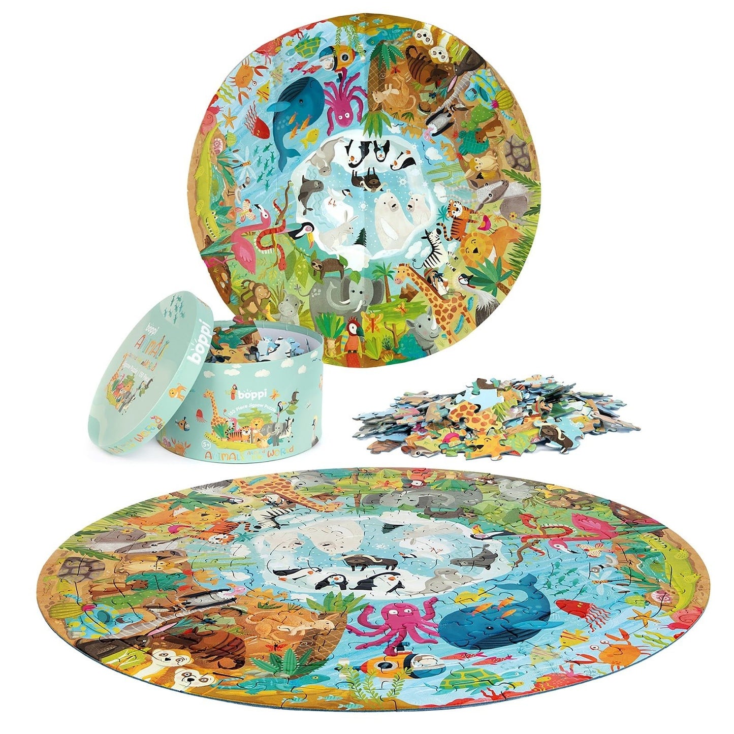 Boppi | Ronde Puzzel | Dieren over de hele wereld | 150 stukjes