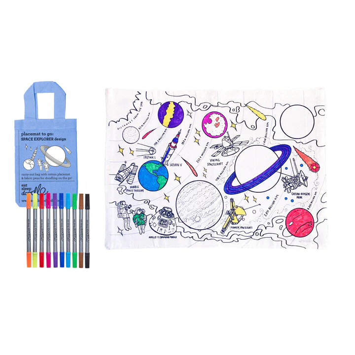 Eatsleepdoodle | Inkleurbare Placemat | Ruimtevaart