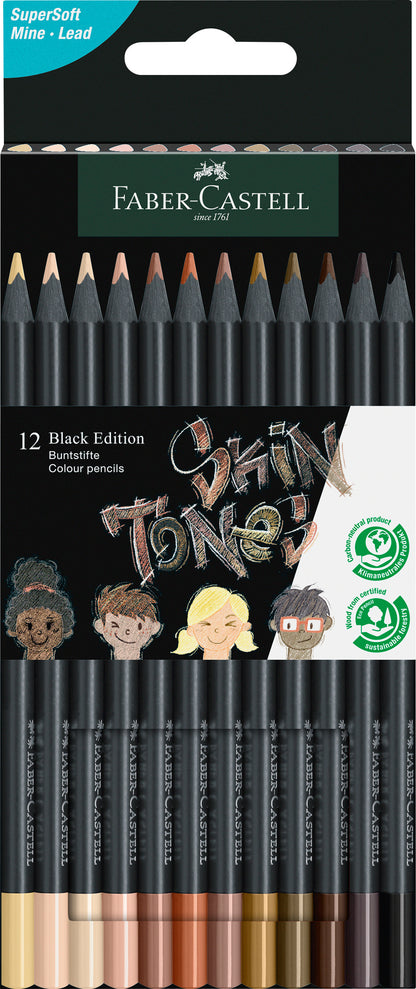 Faber-Castell | Kleurpotlood | Black Edition | Huidskleurtinten | 12 Stuks (Stap 3)
