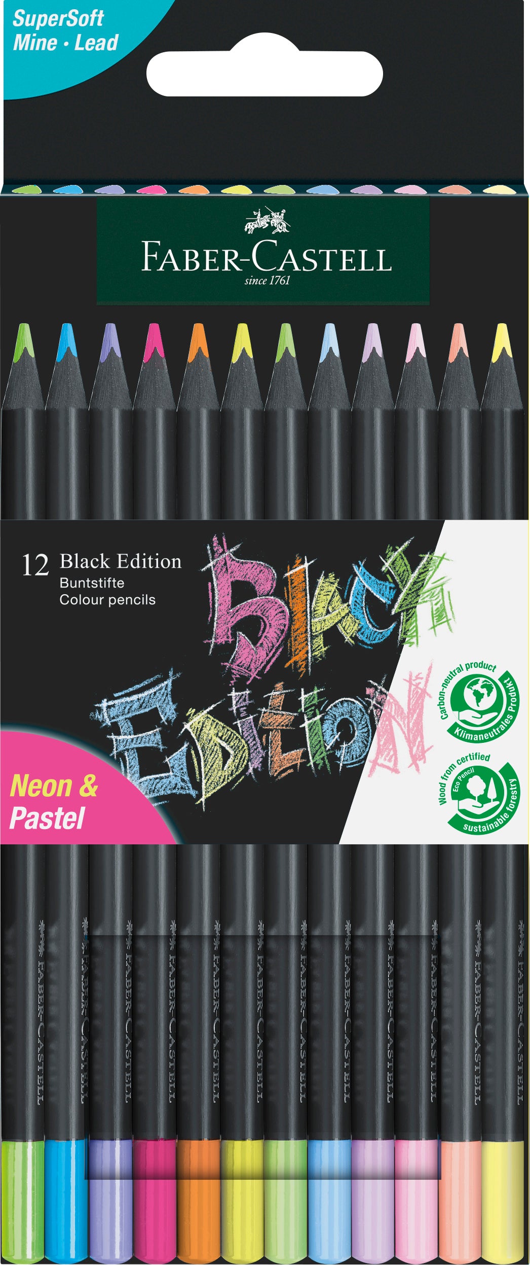 Faber-Castell | Kleurpotlood | Black Edition | Neon & Pastel | 12 Stuks (Stap 3)