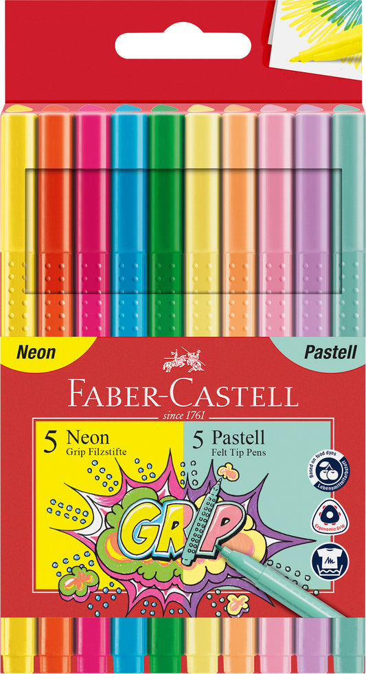 Faber-Castell | Viltstift | Grip | Neon & Pastel | 10 Stuks (Stap 2)