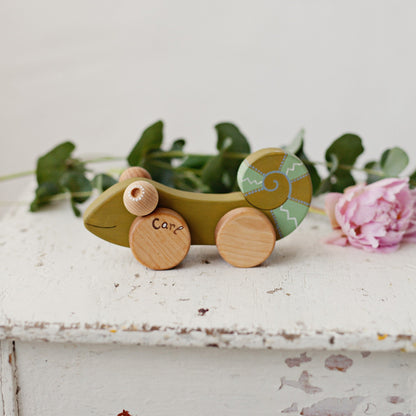 Friendly Toys | Houten Kameleon (duw en trek)