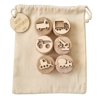 Kiddi | Houten Stempelset | Werkvoertuigen