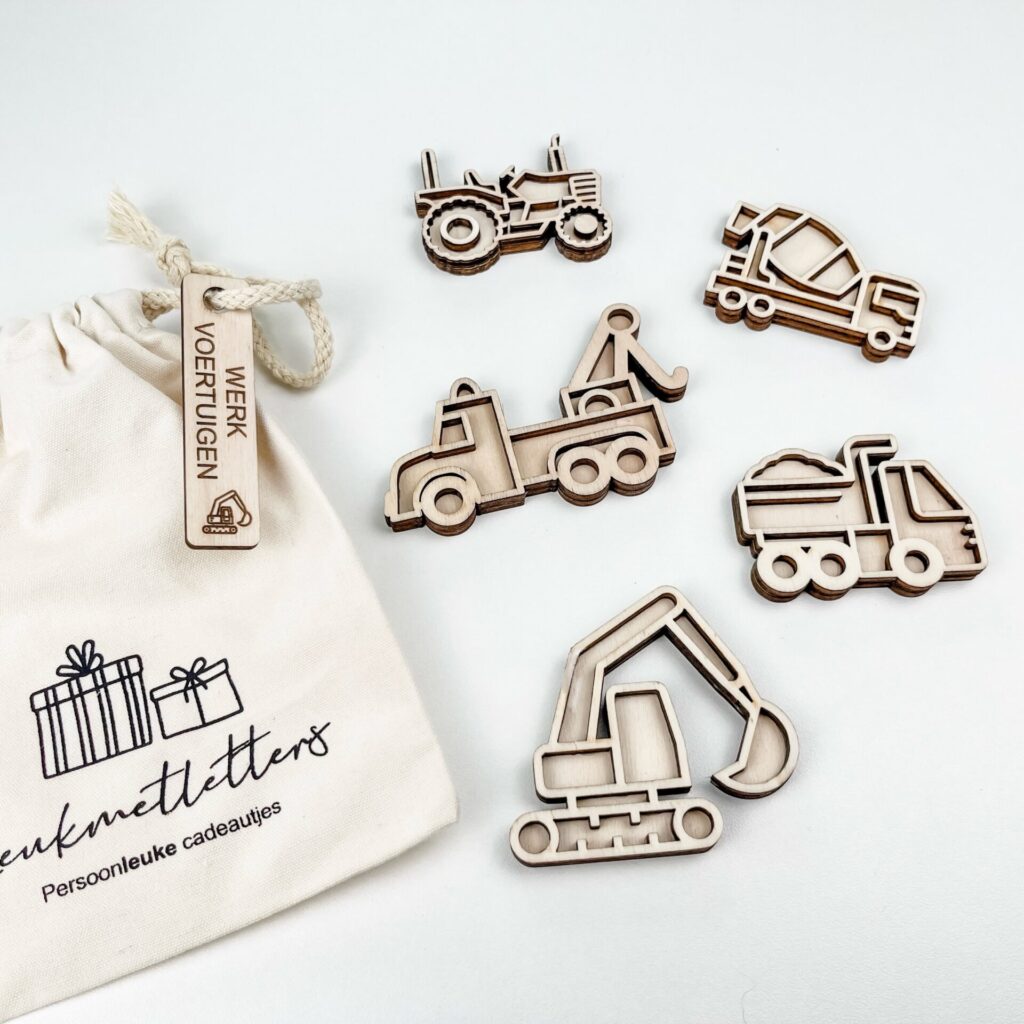 Leukmetletters | Vulvorm | Mini Set | Werkvoertuigen