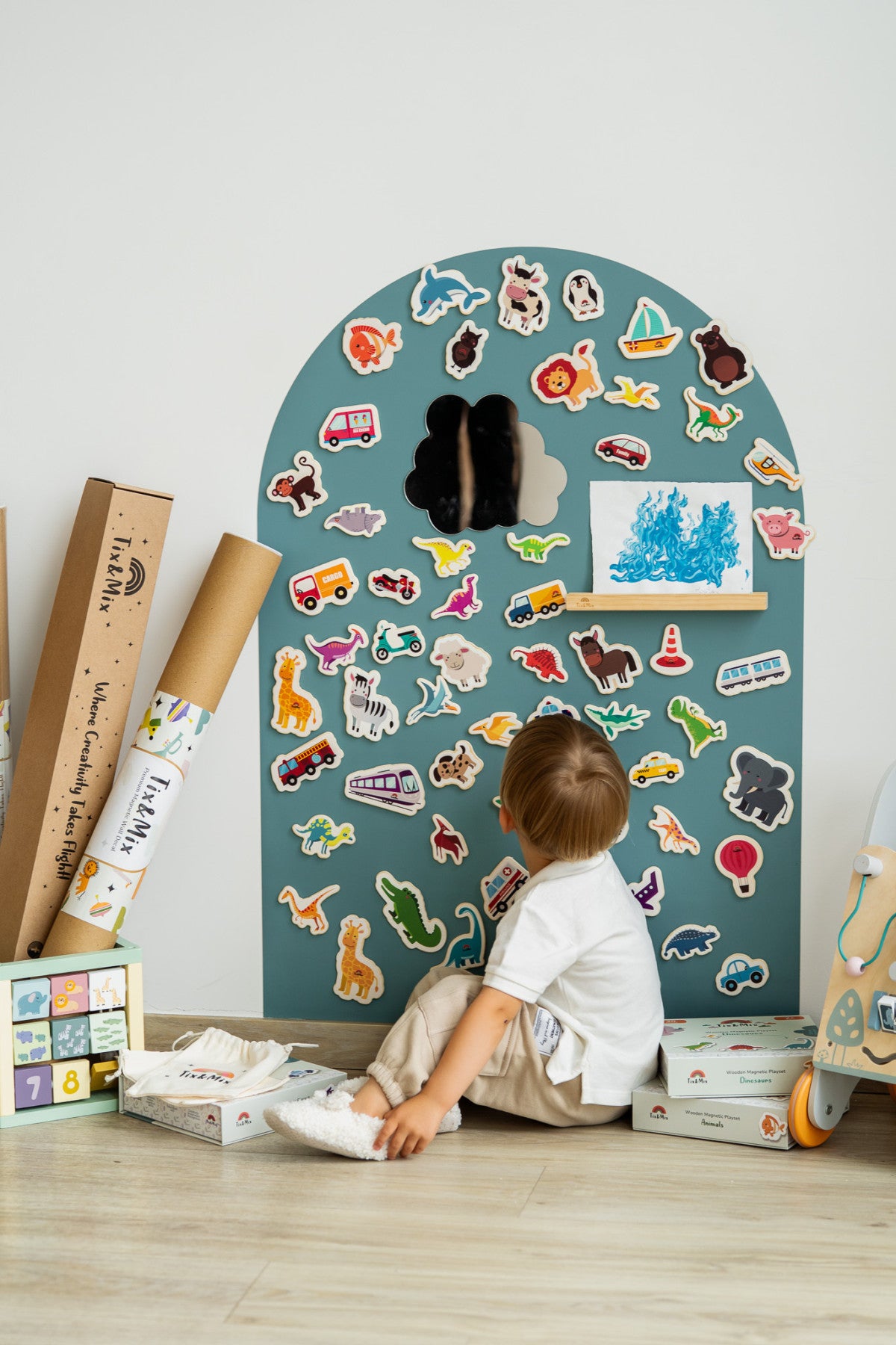Herbruikbaar magneetbord (muursticker) – Cyan Wave | Tix&Mix
